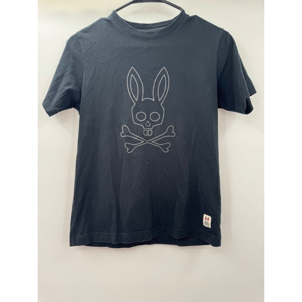 Psycho Bunny Black Kids Pima Cotton Graphic T-Shirt Rabbit Skull Logo L 14/16